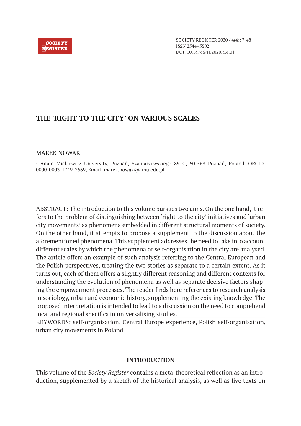Right to the City’ on Various Scales