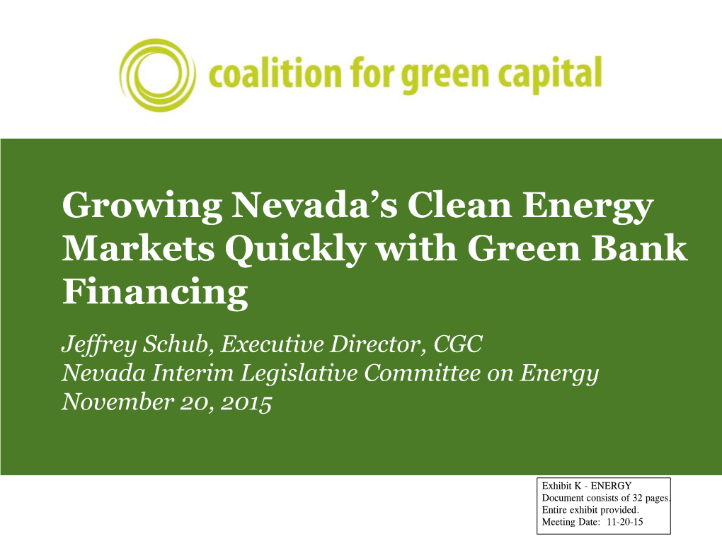 Role of Green Banks and Energy Efficiency Financing