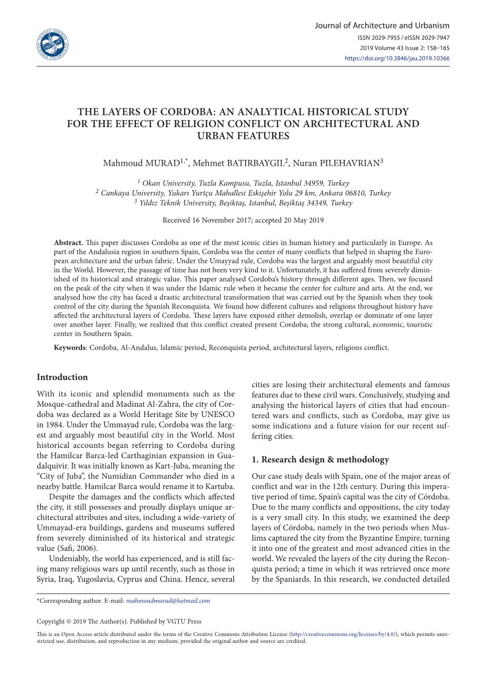 The Layers of Cordoba: an Analytical Historical Study for the Effect of Religion Conflict on Architectural and Urban Features