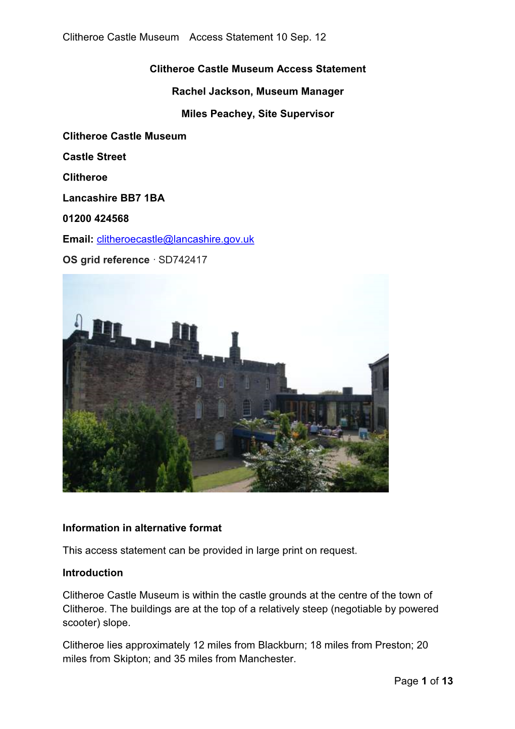 Clitheroe Castle Museum Access Statement 10 Sep. 12