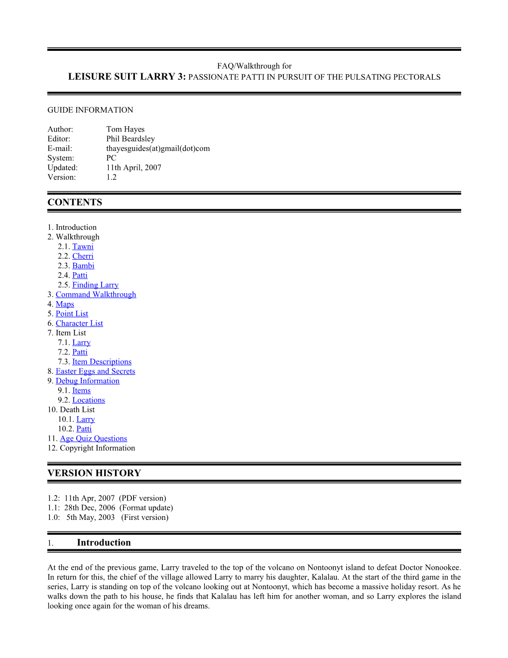 CONTENTS VERSION HISTORY Introduction