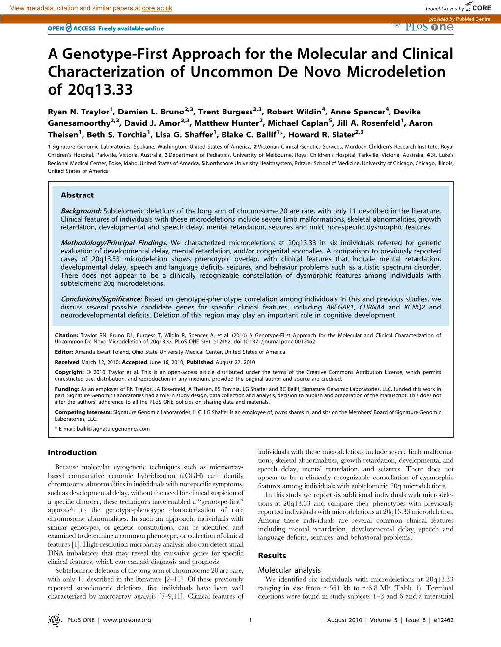 A Genotype-First Approach for the Molecular and Clinical Characterization of Uncommon De Novo Microdeletion of 20Q13.33