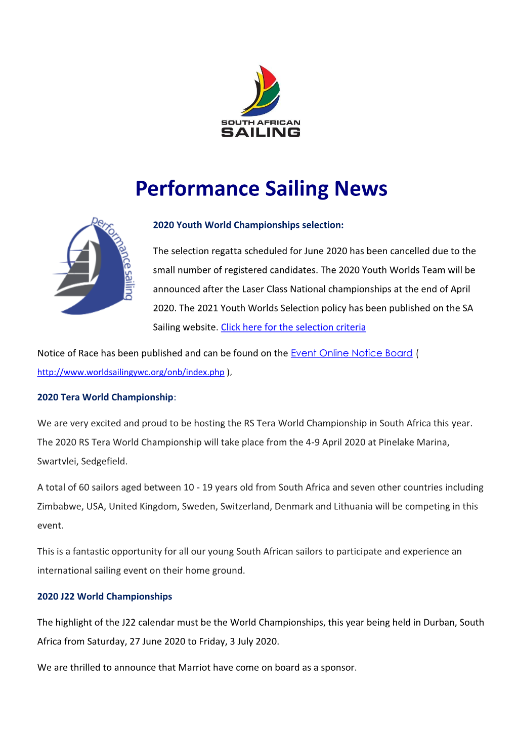 Performance Sailing News