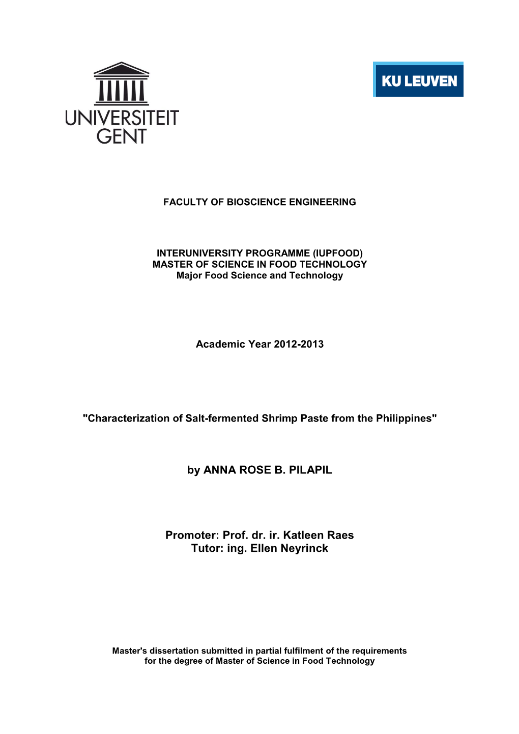 Characterization of Salt-Fermented Shrimp Paste from the Philippines"