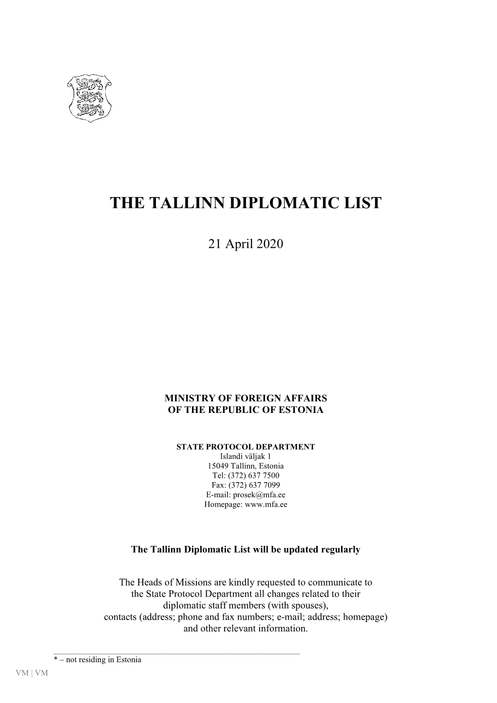 The Tallinn Diplomatic List