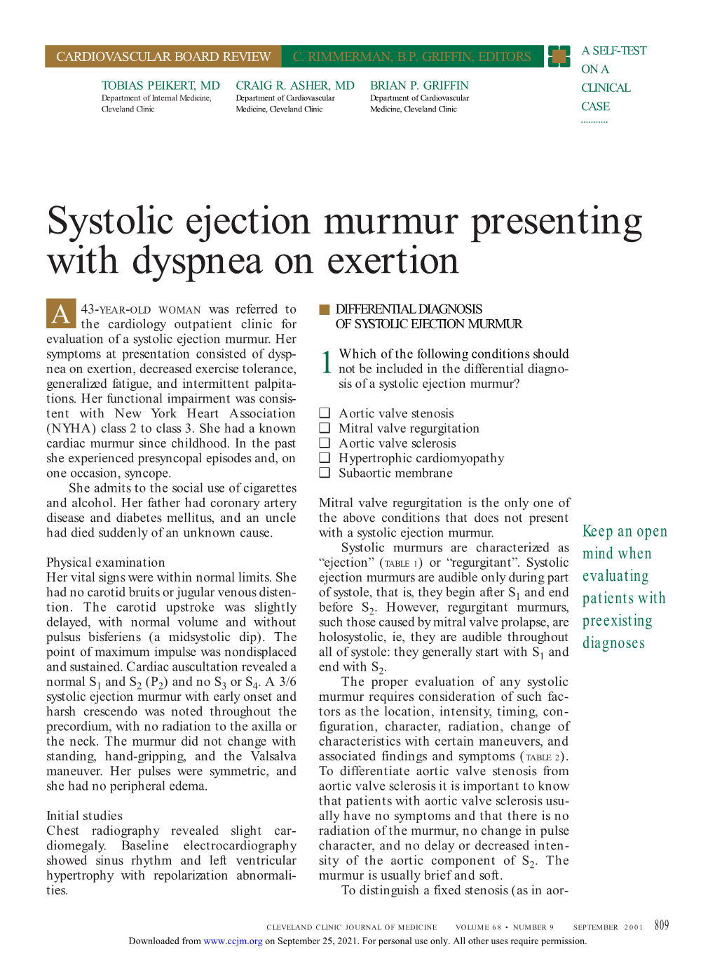Systolic Ejection Murmur Presenting with Dyspnea on Exertion