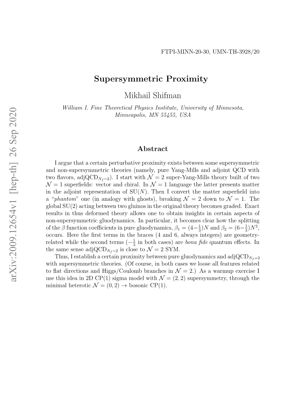 Arxiv:2009.12654V1 [Hep-Th] 26 Sep 2020 Minimal Heterotic N = (0, 2) → Bosonic CP(1)