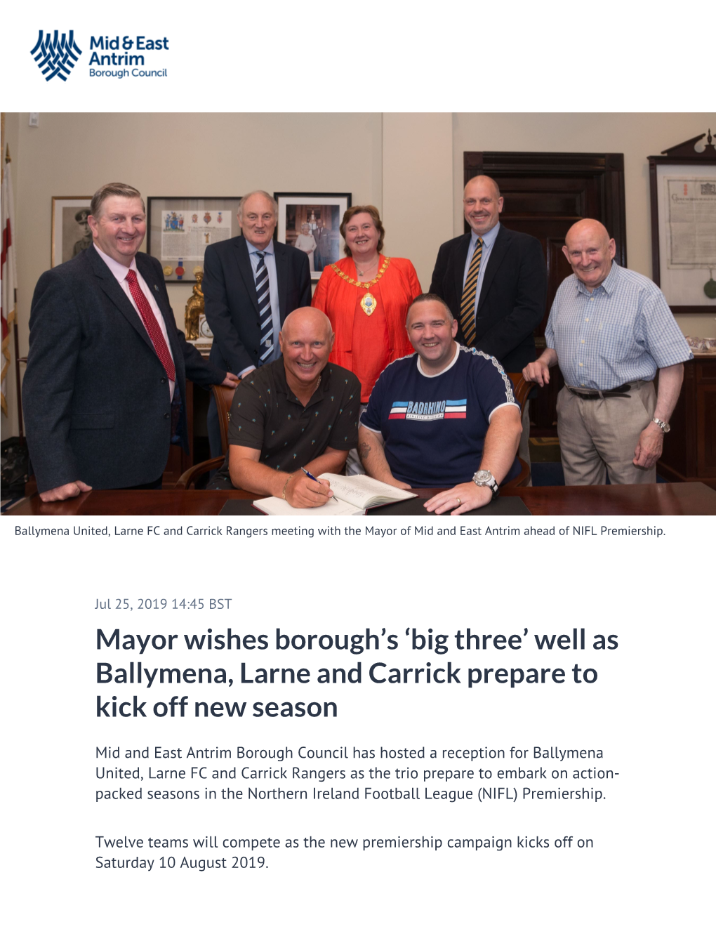 Mayor Wishes Borough's 'Big Three' Well As Ballymena, Larne And