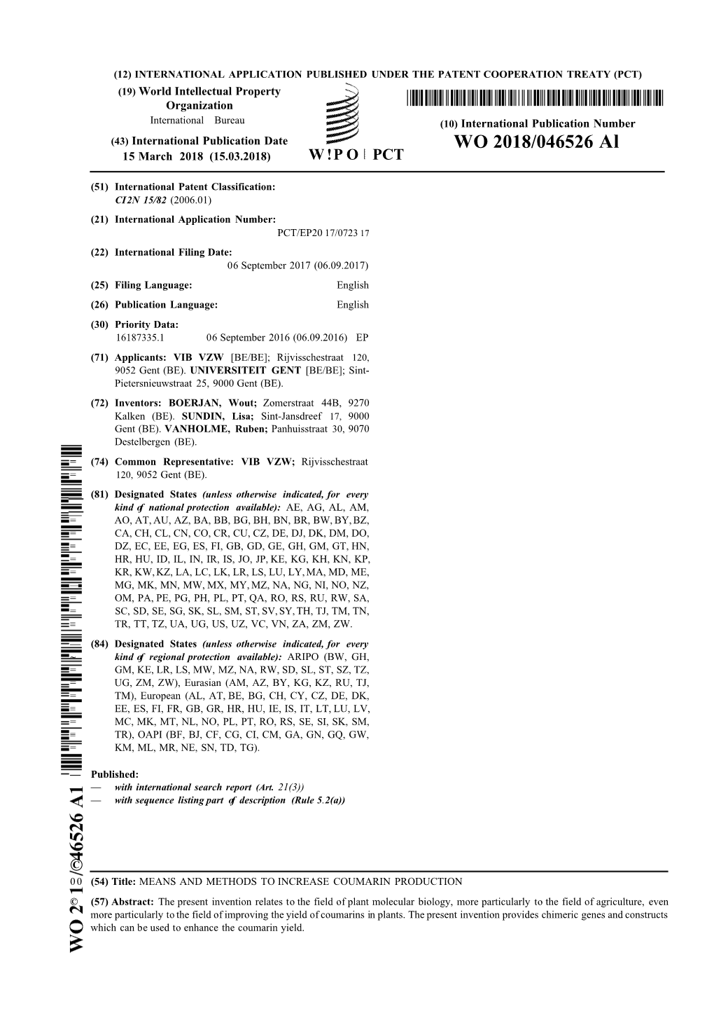 WO 2018/046526 Al 15 March 2018 (15.03.2018) W !P O PCT