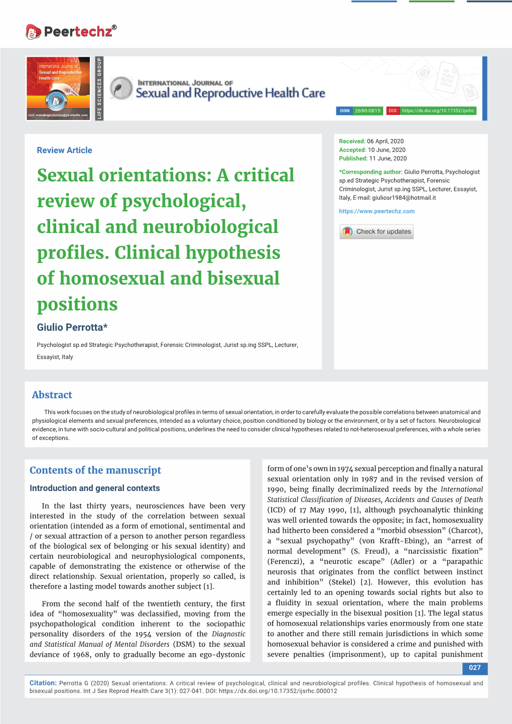 Sexual Orientations: a Critical Review of Psychological, Clinical and Neurobiological Profiles