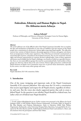 Federalism, Ethnicity and Human Rights in Nepal
