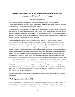 Ghadar Movement: Its Origin and Impact on Jallianwala Bagh Massacre and Indian Freedom Struggle
