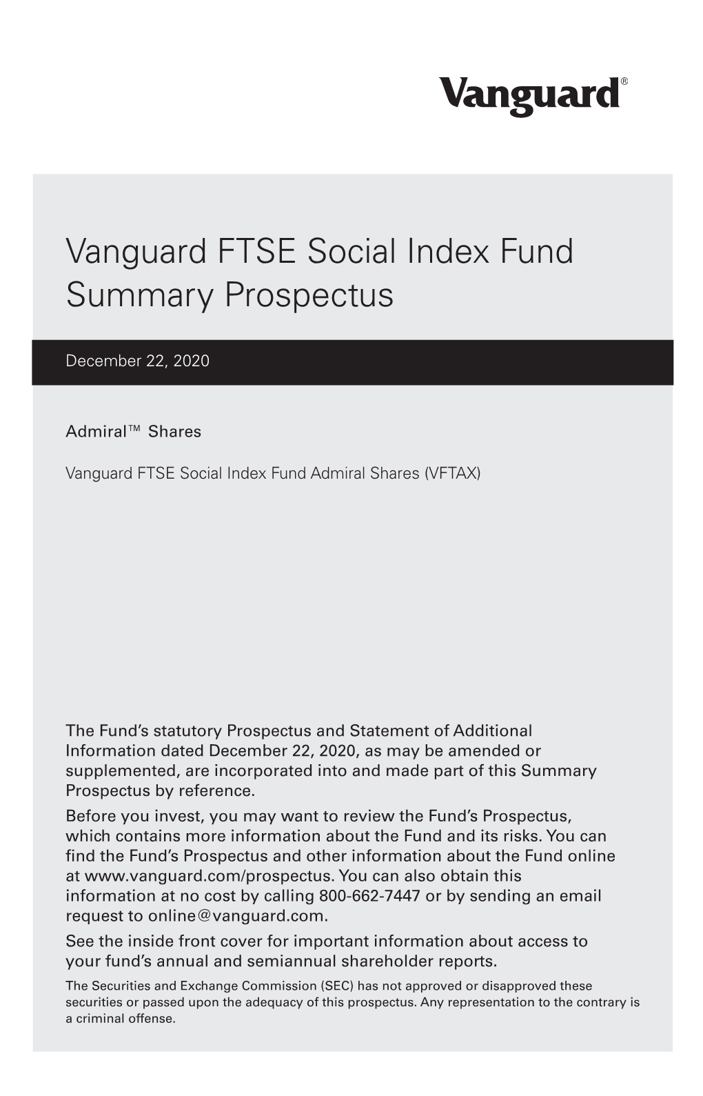 Vanguard FTSE Social Index Fund Summary Prospectus