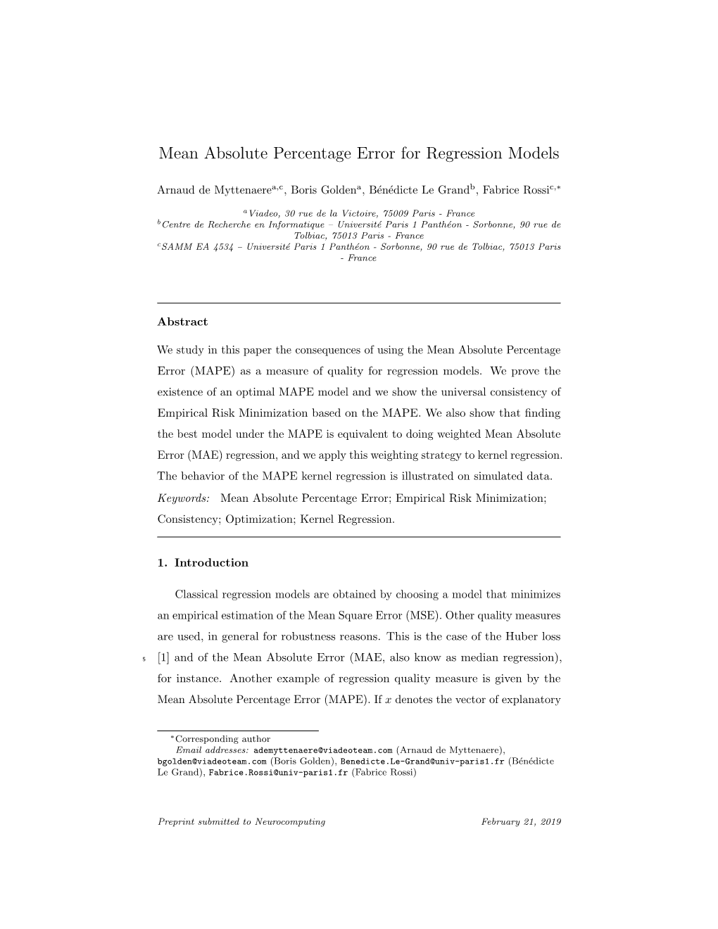 Mean Absolute Percentage Error for Regression Models