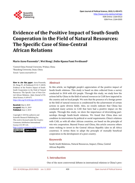 Evidence of the Positive Impact of South-South Cooperation in the Field of Natural Resources: the Specific Case of Sino-Central African Relations