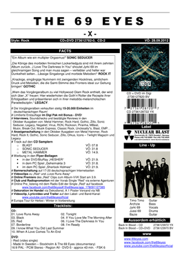 THE 69 EYES - X - Style: Rock CD+DVD 273612782-0, CD-2 VÖ: 28.09.2012