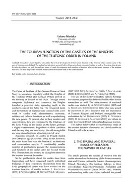 The Tourism Function of the Castles of the Knights of the Teutonic Order in Poland