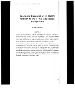 Economic Cooperation in SIJORI Growth Triangle: an Indonesian Perspective