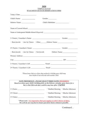 B'nai Mitzvah Date Reservation Form