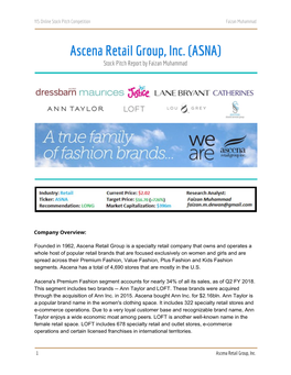 Ascena Retail Group, Inc. (ASNA) Stock Pitch Report by Faizan Muhammad