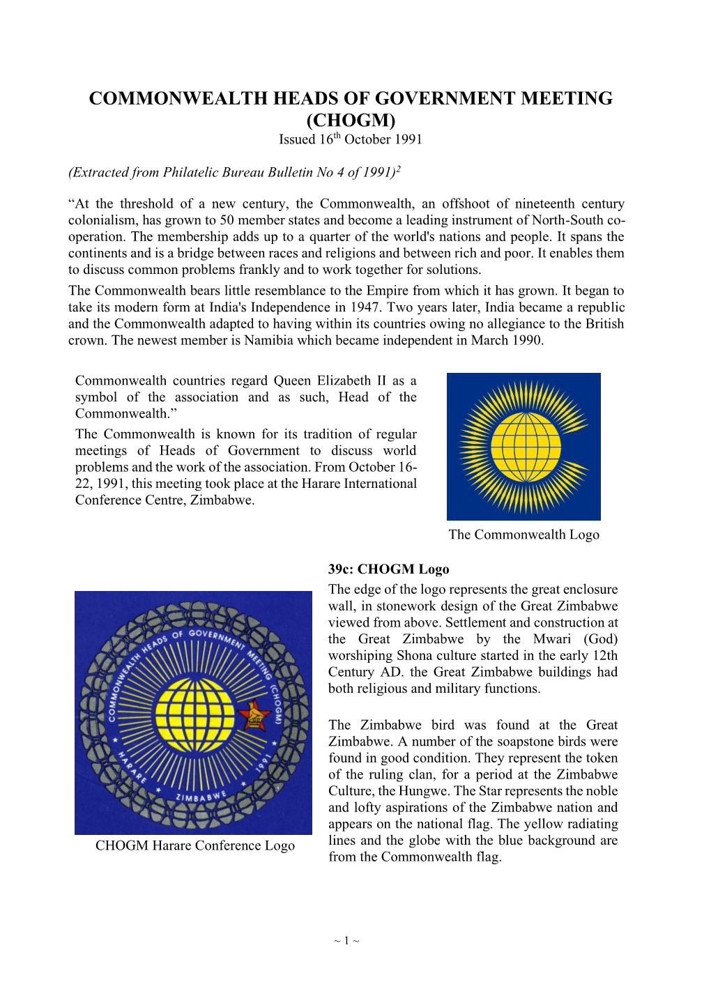 CHOGM) Issued 16Th October 1991