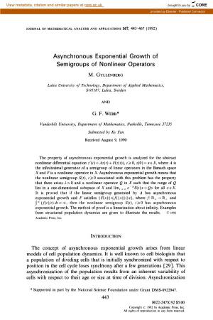 Asynchronous Exponential Growth of Semigroups of Nonlinear Operators