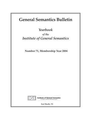 General Semantics Bulletin