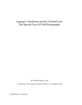 Asperger's Syndrome and the Criminal Law: the Special Case Of