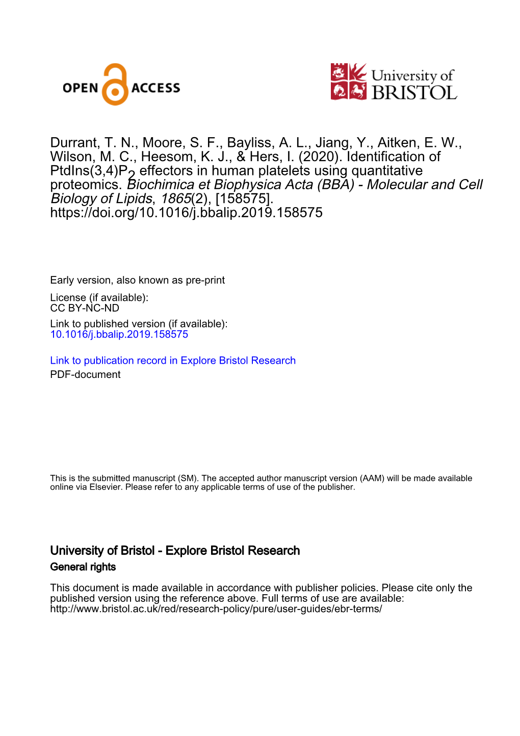 Identification of Ptdins(3,4)P2 Effectors in Human Platelets Using Quantitative Proteomics