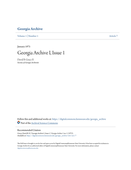 Georgia Archive I, Issue 1 David B