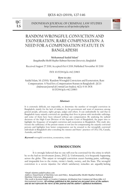 Random Wrongful Conviction and Exoneration … IJCLS 4(2) (2019), 127-146