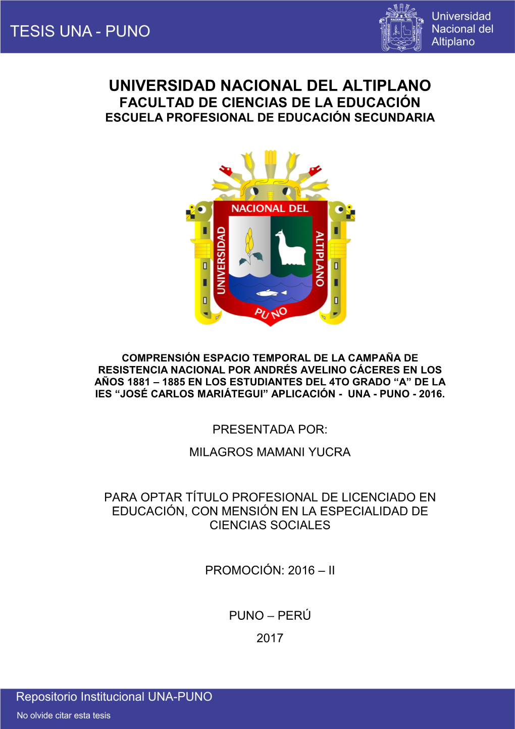 Universidad Nacional Del Altiplano Facultad De Ciencias De La Educación Escuela Profesional De Educación Secundaria