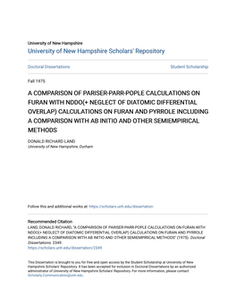 A Comparison of Pariser-Parr-Pople Calculations on Furan with Nddo(+