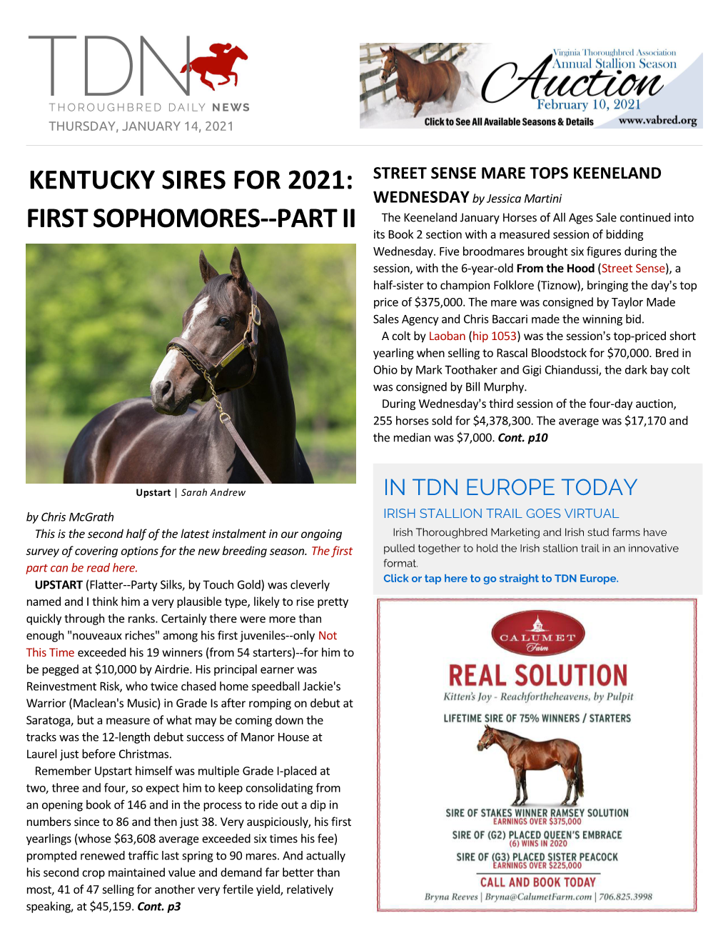 Kentucky Sires for 2021: First Sophomores--Part Ii