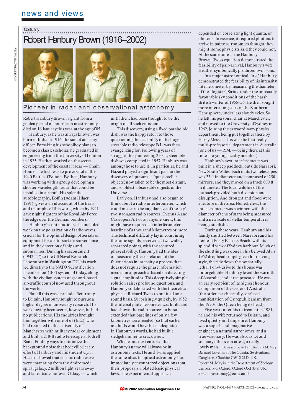 Hanbury Brown Obituary 2002