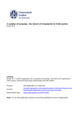 A Surplus of Meaning: the Intent of Irregularity in Vedic Poetry