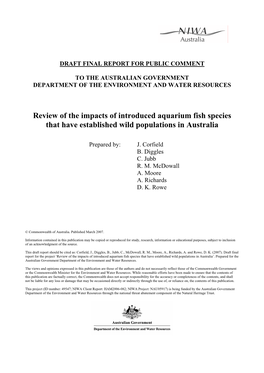Review of the Impacts of Introduced Aquarium Fish Species That Have Established Wild Populations in Australia