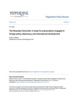 The Rwandan Genocide: a Study for Policymakers Engaged in Foreign Policy, Diplomacy, and International Development