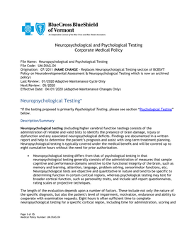 Neuropsychological Testing*
