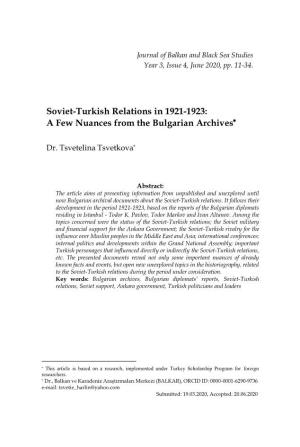 Soviet-Turkish Relations in 1921-1923: a Few Nuances from the Bulgarian Archives