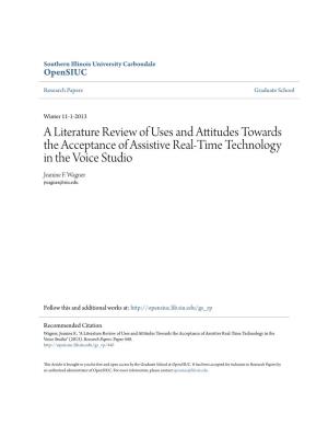A Literature Review of Uses and Attitudes Towards the Acceptance of Assistive Real-Time Technology in the Voice Studio Jeanine F