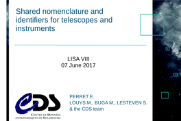 Shared Nomenclature and Identifiers for Telescopes and Instruments