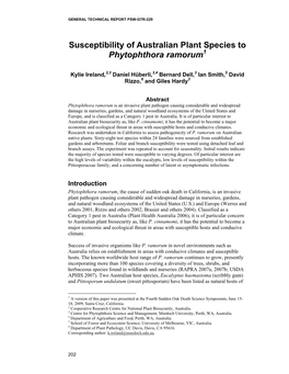 Susceptibility of Australian Plant Species to Phytophthora Ramorum1