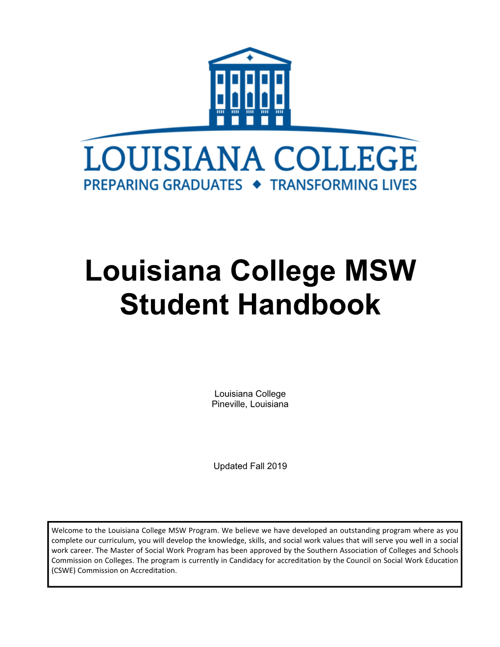 Louisiana College MSW Student Handbook