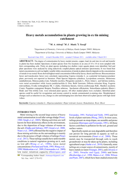 Heavy Metals Accumulation in Plants Growing in Ex Tin Mining Catchment