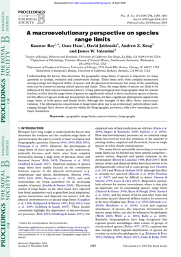 A Macroevolutionary Perspective on Species Range Limits Kaustuv Roy1,*, Gene Hunt2, David Jablonski3, Andrew Z