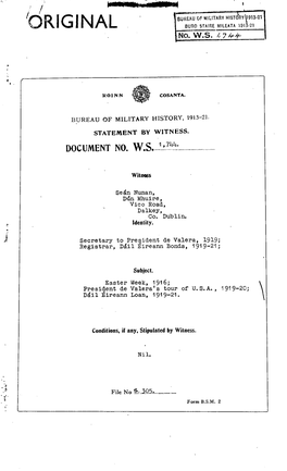 ROINN COSANTA. BUREAU of MILITARY HISTORY, 1913-21. STATEMENT by WITNESS. DOCUMENT NO. W.S. 1,744. Witness Seán Nunan, Dún