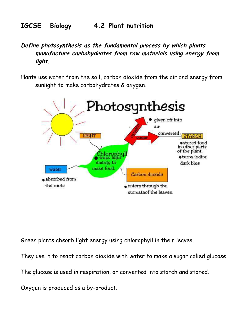 IGCSE Biology 4.2 Plant Nutrition