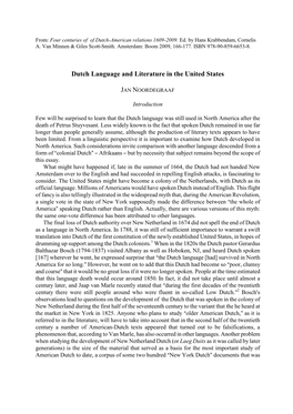 Dutch Language and Literature in the United States