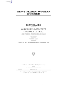 China's Treatment of Foreign Journalists Roundtable